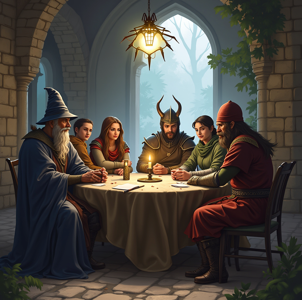 Table et participants aux jeux de rôles