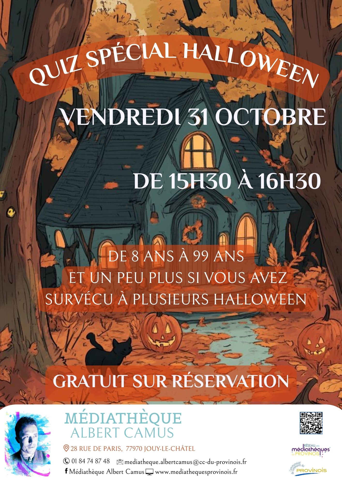 Maison avec citrouille et chat pour halloween 